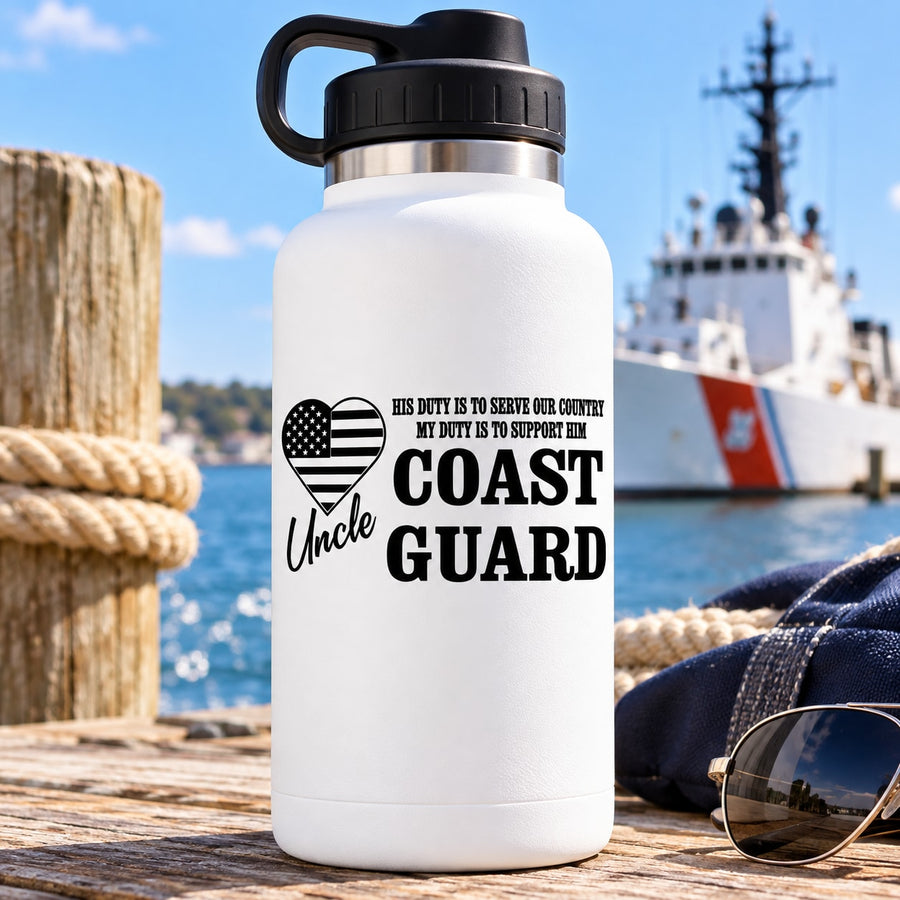 White water bottle with Coast Guard “Uncle” heart decal
