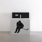 Black hockey player decal with stick, single silhouette