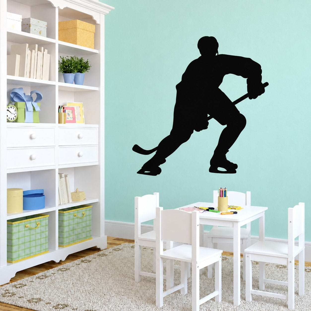 Black ice hockey player silhouette decal