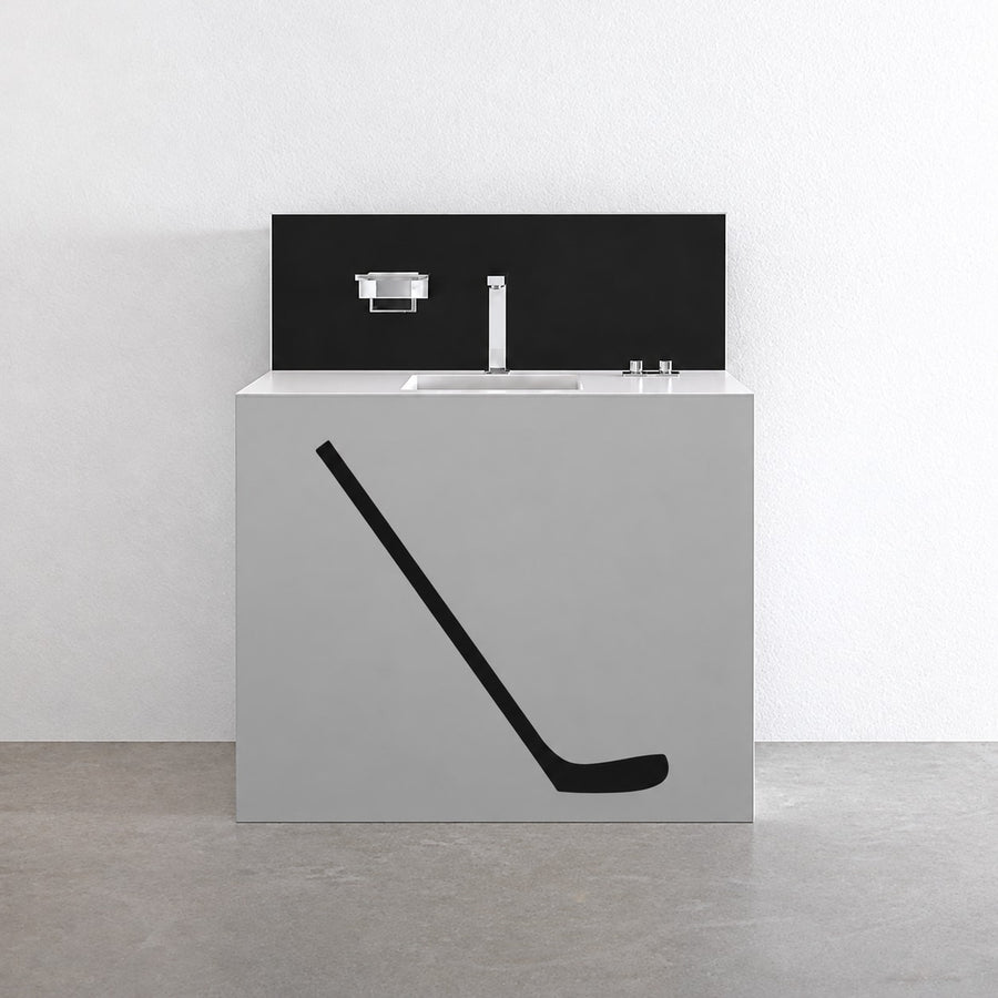 Hockey stick vinyl decal sticker in black, angled blade shape