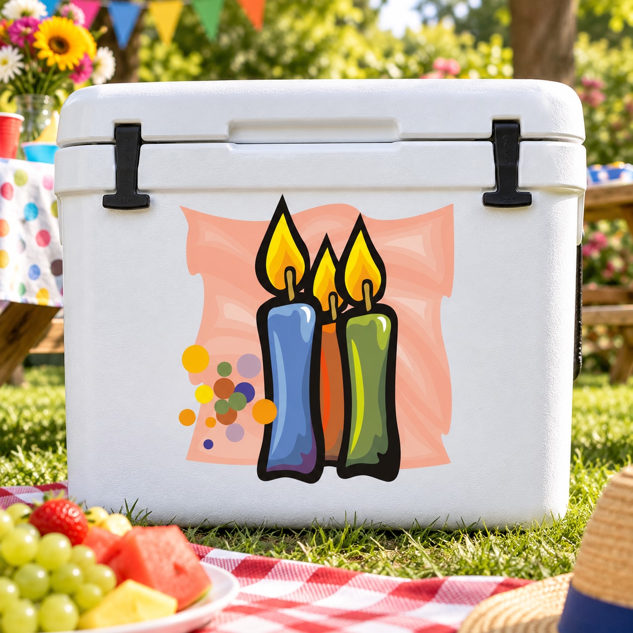 Birthday candles sticker showing three candles with colorful flames