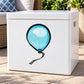 Flying birthday balloon sticker, blue balloon with ribbon on white surface