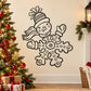 Christmas snowflake decal with smiling snowman and scarf, black outline