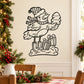 Black outline bird decal holding a wrapped gift, standing on decorative clouds.