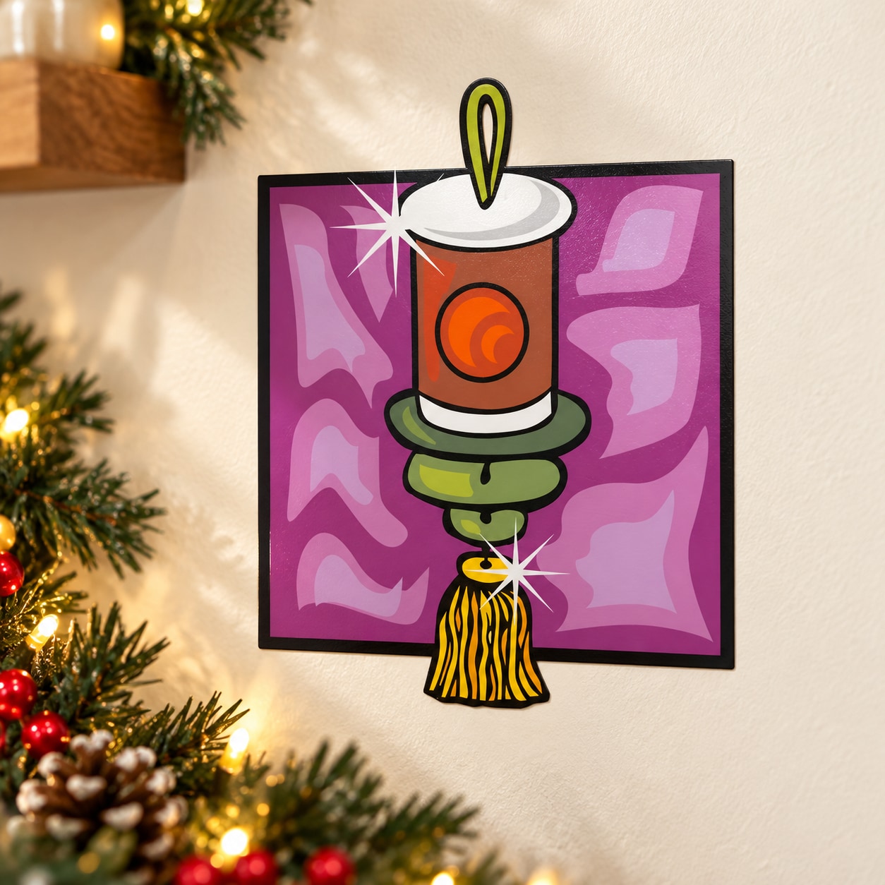 Lantern sticker with purple square background and hanging lantern design