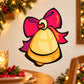 Christmas bell decoration sticker with yellow bell and pink ribbon bow