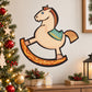 Rocking horse Christmas decoration sticker, cream cartoon horse on orange rocker