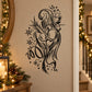Black line-art angel Christmas ornament decal with heart and snowflake details