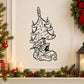 Christmas tree wall decal with Santa hat and sack, outlined line art