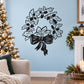 Holiday wreath wall decal with poinsettia and holly in black outline