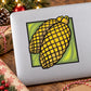 Colorful pinecone vinyl sticker with yellow grid pattern and black outline