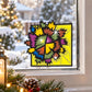 Square festive printed vinyl sticker with colorful Christmas ornament wreath design