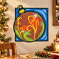 Colorful round ornament vinyl sticker with abstract red, yellow, and green swirl design