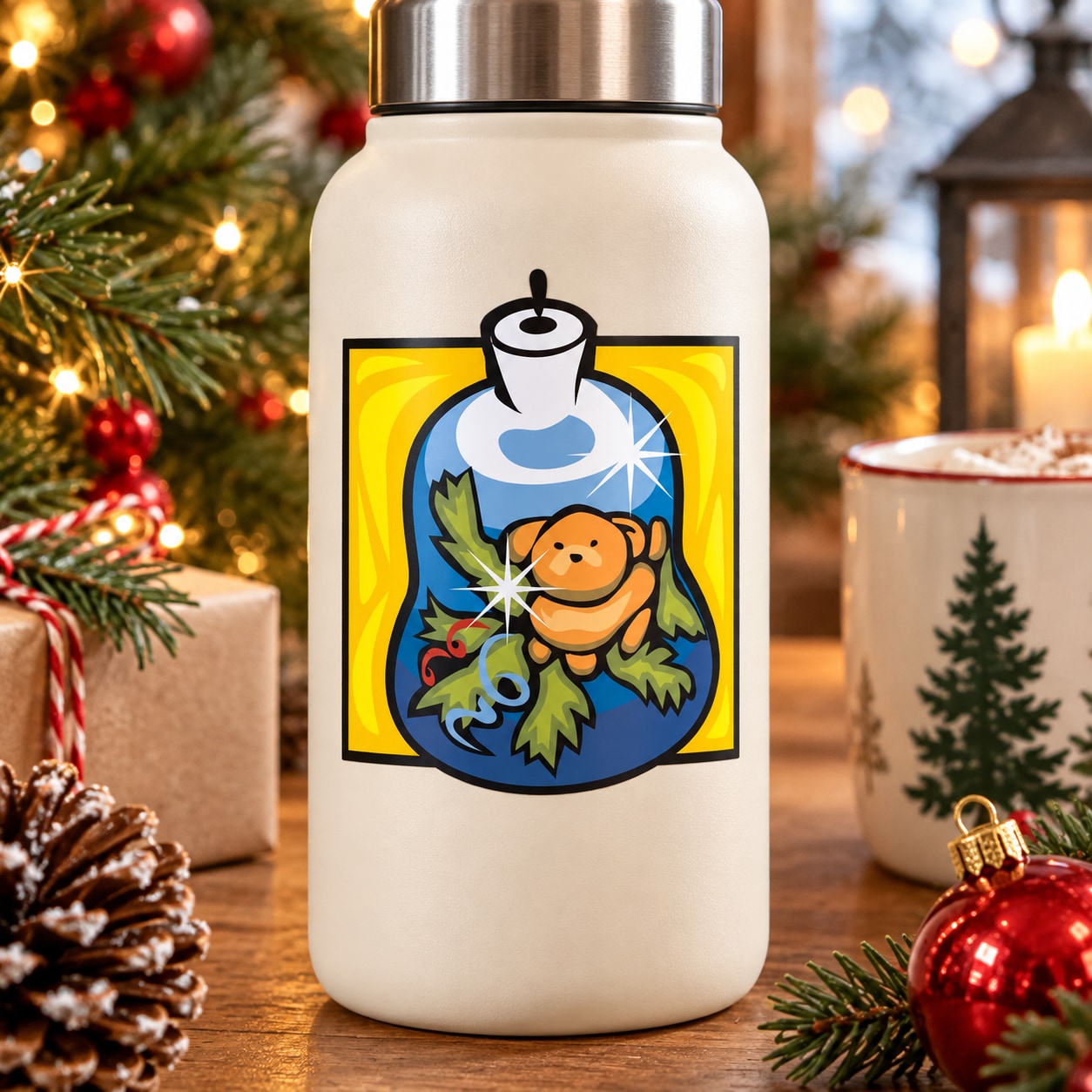 Colorful vinyl wall sticker ornament with cartoon puppy in yellow frame