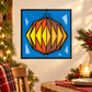 Blue abstract geometric ornament vinyl sticker with multicolor diamond design in a frame