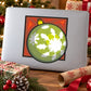 Round vinyl wall sticker with green circle and white snowflake in orange border
