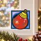 Round red Christmas ornament vinyl sticker with yellow ribbon and sparkle accents