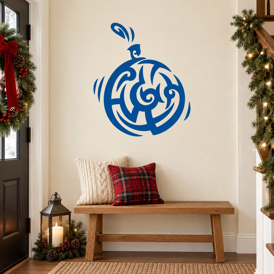 Blue abstract vinyl ornament wall decal with swirl jingling design