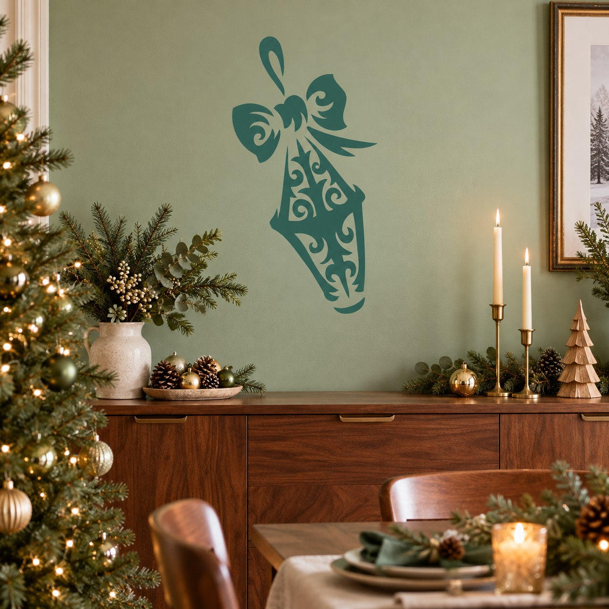 Teal diamond lamp–shaped ornament vinyl wall decal with ornate scrollwork