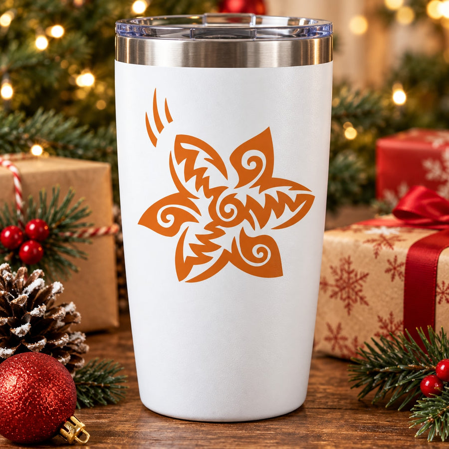 Orange abstract star vinyl decal on white tumbler