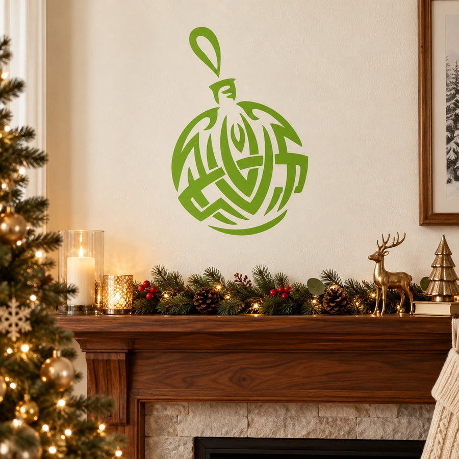 Green abstract Christmas ornament vinyl wall decal with bell-like centerpiece