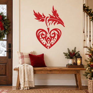 Abstract red heart vinyl wall decal with hanging branch ornament