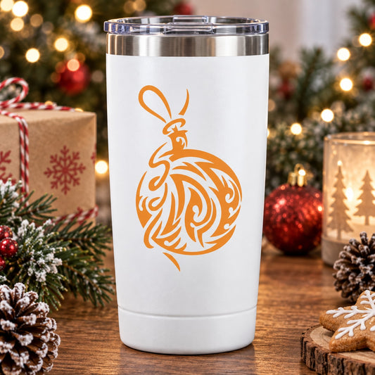 Orange illustrated round ornament vinyl decal with abstract animal design