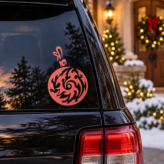 Abstract red ornament vinyl decal with black filigree design