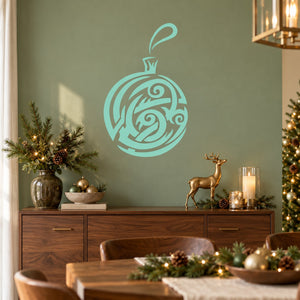 Round abstract Christmas vinyl wall decal ornament with swirl design, mint blue