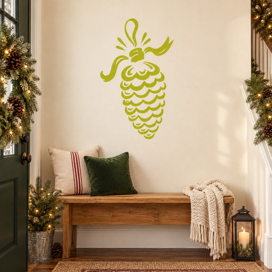 Green pine cone Christmas ornament vinyl wall decal for festive wall decor