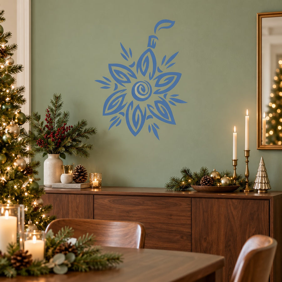 Festive star-shaped vinyl wall decal, abstract blue ornament design