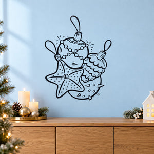 Festive ornament vinyl wall decals: three blue outline hanging decorations