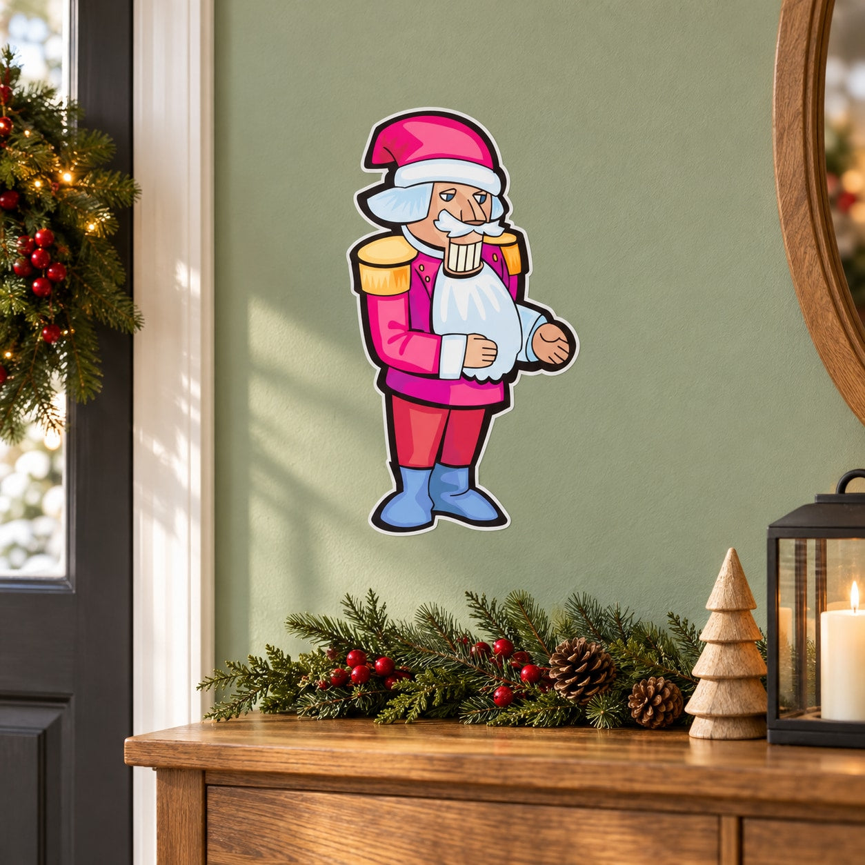 Santa vinyl wall decal sticker of Santa holding a child, die-cut design