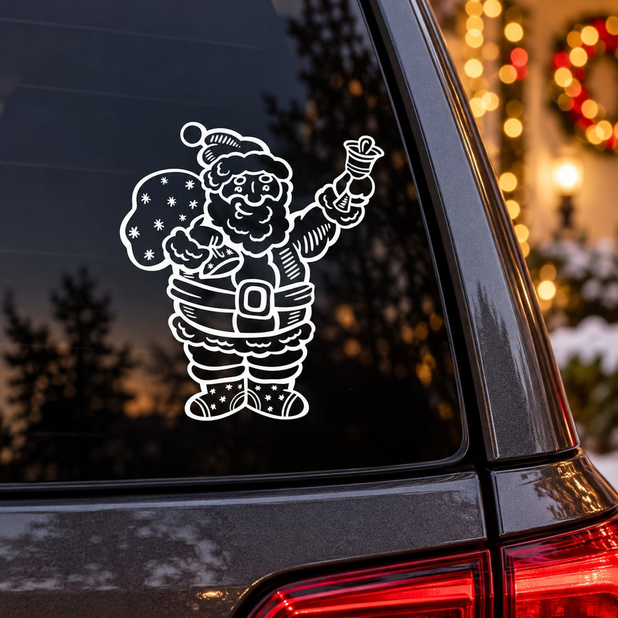 Santa Claus holding bell sack white window decal sticker