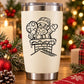 White insulated tumbler with black Santa waving from chimney decal