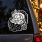 Santa Clause detailed beard decal, white Santa face with ornate beard on car window
