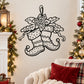 Christmas stocking with black poinsettia decal on the front