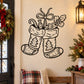 Christmas wall decal of two hanging stockings with bow and candy shapes