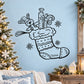 Black-and-white cartoon Christmas stocking wall decal with candy and snowflakes