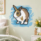 Brown and white Easter bunny sticker with blue water splash background