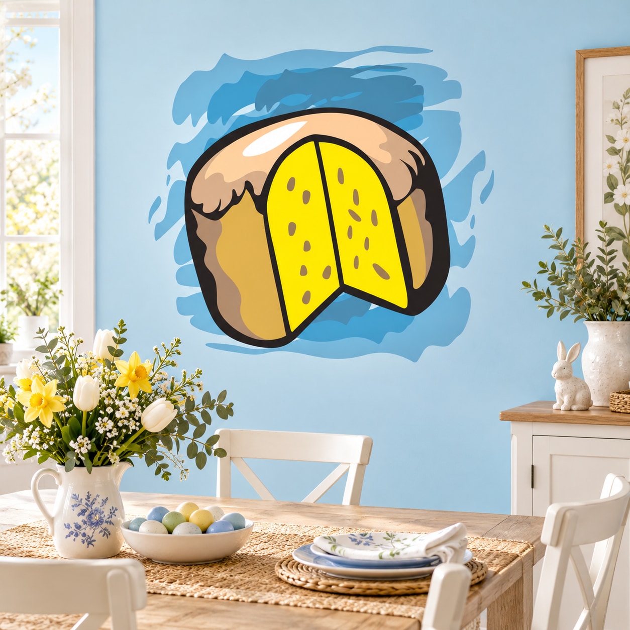 Easter bread slice wall sticker, yellow and tan illustration