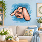 Easter bunny head wall sticker with blue watercolor background and long floppy ears