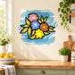 Spring flowers Easter wall sticker with blue background and colorful blossoms