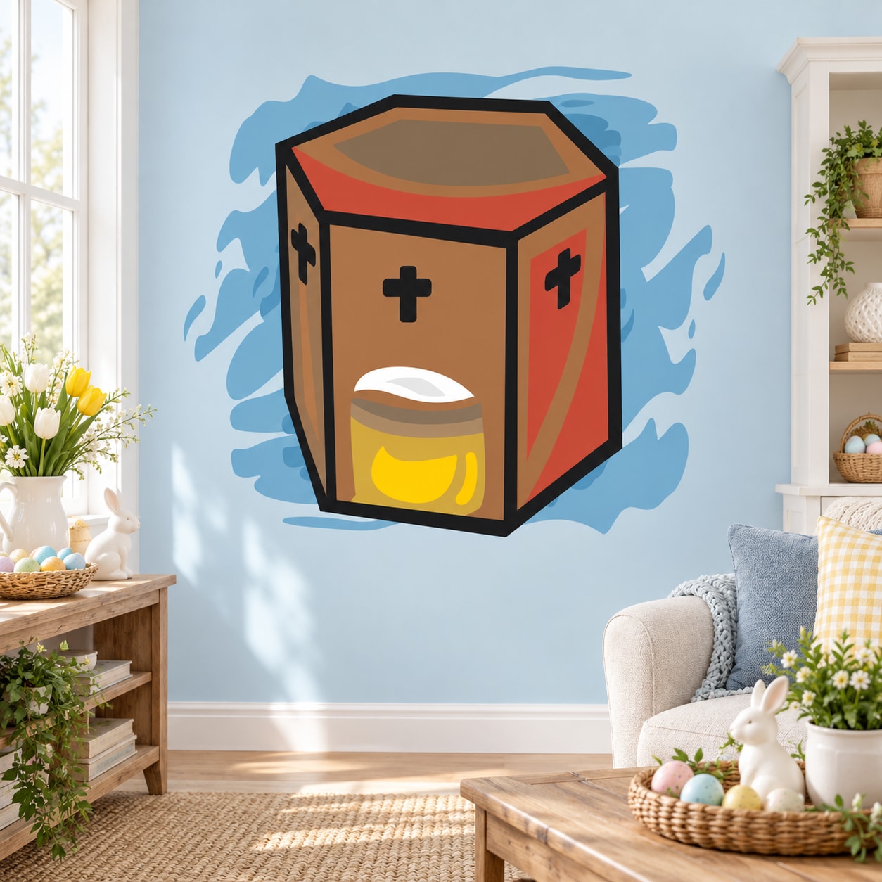 Easter religious box wall sticker featuring a lantern with crosses