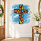 Easter floral cross sticker with colorful flower-patterned cross design