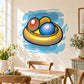 Cartoon Easter egg bowl sticker with blue bowl and two colorful eggs