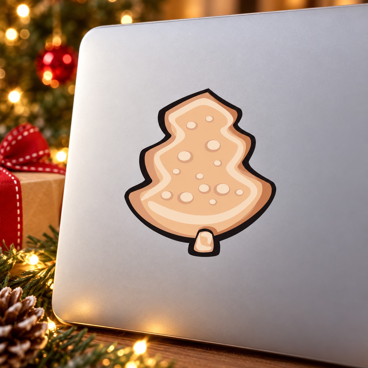 Tree-shaped gingerbread cookie sticker with outline and dot details