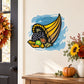 Fall cornucopia sticker with blue splash, autumn leaves and fruit