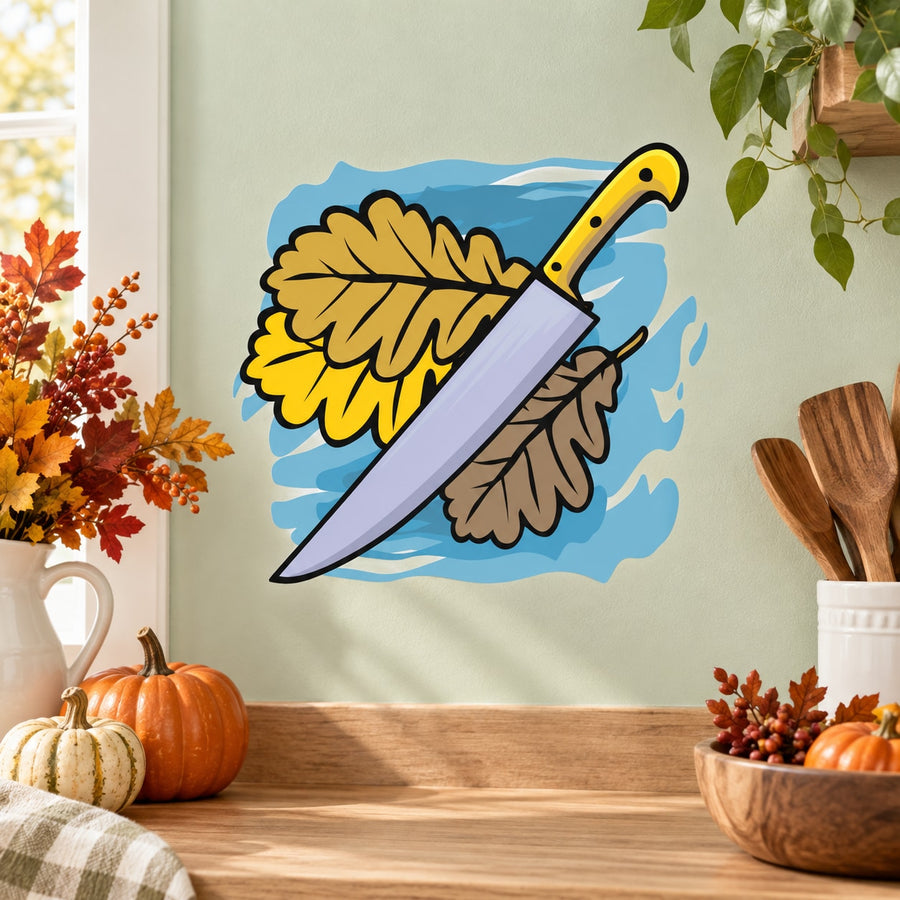 Thanksgiving knife and fall leaves wall sticker, colorful autumn leaf design