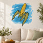 Corn on the cob die-cut decal with yellow kernels and blue wave splash.